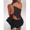 image:imageRoseSeek Womens One Shoulder Cut Out Tank Top Elegant Asymmetrical Knot Sleeveless Tops Going Out OutfitsCoffee Brown