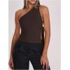 image:imageRoseSeek Womens One Shoulder Cut Out Tank Top Elegant Asymmetrical Knot Sleeveless Tops Going Out OutfitsCoffee Brown