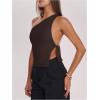 image:imageRoseSeek Womens One Shoulder Cut Out Tank Top Elegant Asymmetrical Knot Sleeveless Tops Going Out OutfitsCoffee Brown