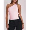 image:imageRoseSeek Womens One Shoulder Cut Out Tank Top Elegant Asymmetrical Knot Sleeveless Tops Going Out OutfitsCoral Pink