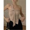 image:imageRoseSeek Womens One Shoulder Twist Front Tank Top Sleeveless Fitted Ruched Going Out Tops Date Night OutfitKhaki