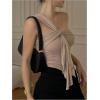 image:imageRoseSeek Womens One Shoulder Twist Front Tank Top Sleeveless Fitted Ruched Going Out Tops Date Night OutfitKhaki