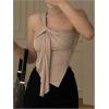 image:imageRoseSeek Womens One Shoulder Twist Front Tank Top Sleeveless Fitted Ruched Going Out Tops Date Night OutfitKhaki