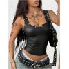 image:imageRoseSeek Womens PU Leather Punk Tank Top Grommet Eyelet Sleeveless Slim Fitted Party Night Out TopBlack