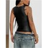 image:imageRoseSeek Womens PU Leather Punk Tank Top Grommet Eyelet Sleeveless Slim Fitted Party Night Out TopBlack