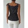 image:imageRoseSeek Womens Polka Dots Cami Tops Ruffle Hem Boat Neck Peplum Slim Fit Elegant TopsBlack