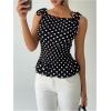image:imageRoseSeek Womens Polka Dots Cami Tops Ruffle Hem Boat Neck Peplum Slim Fit Elegant TopsBlack