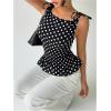 image:imageRoseSeek Womens Polka Dots Cami Tops Ruffle Hem Boat Neck Peplum Slim Fit Elegant TopsBlack