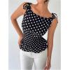 image:imageRoseSeek Womens Polka Dots Cami Tops Ruffle Hem Boat Neck Peplum Slim Fit Elegant TopsBlack