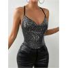 image:imageRoseSeek Womens Sequin Cami Top Slim Fit Spaghetti Strap Tops V Neck Sleeveless TopsBlack