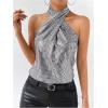 image:imageRoseSeek Womens Sequin Halter Tops Sparkle Sleeveless Top Party Y2k Tops Disco OutfitsSilver