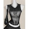 image:imageRoseSeek Womens Sparkly Mesh Crop Tank Tops Glitter Bling Rhinestone See Through Y2K Sleeveless ShirtsBlack