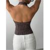 image:imageRoseSeek Womens Striped Backless Halter Tops Button Down V Neck Crop Suit Vest Dressy Blazer TopsBrown
