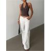 image:imageRoseSeek Womens Striped Backless Halter Tops Button Down V Neck Crop Suit Vest Dressy Blazer TopsBrown