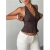 image:imageRoseSeek Womens Striped Backless Halter Tops Button Down V Neck Crop Suit Vest Dressy Blazer TopsBrown