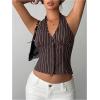 image:imageRoseSeek Womens Striped Backless Halter Tops Button Down V Neck Crop Suit Vest Dressy Blazer TopsBrown