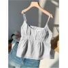 image:imageRoseSeek Womens Striped Button Front Flared Camisole Tops Shirred Spaghetti Strap Tank TopBlack