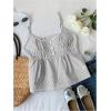 image:imageRoseSeek Womens Striped Button Front Flared Camisole Tops Shirred Spaghetti Strap Tank TopBlack