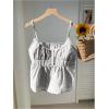 image:imageRoseSeek Womens Striped Button Front Flared Camisole Tops Shirred Spaghetti Strap Tank TopBlack