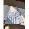 image:imageRoseSeek Womens Striped Button Front Flared Camisole Tops Shirred Spaghetti Strap Tank TopBlue