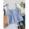 image:imageRoseSeek Womens Striped Button Front Flared Camisole Tops Shirred Spaghetti Strap Tank TopBlue