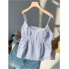 image:imageRoseSeek Womens Striped Button Front Flared Camisole Tops Shirred Spaghetti Strap Tank TopBlue