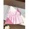image:imageRoseSeek Womens Striped Button Front Flared Camisole Tops Shirred Spaghetti Strap Tank TopPure Pink