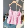 image:imageRoseSeek Womens Striped Button Front Flared Camisole Tops Shirred Spaghetti Strap Tank TopPure Pink
