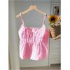image:imageRoseSeek Womens Striped Button Front Flared Camisole Tops Shirred Spaghetti Strap Tank TopPure Pink