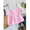 image:imageRoseSeek Womens Striped Button Front Flared Camisole Tops Shirred Spaghetti Strap Tank TopPure Pink