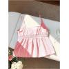 image:imageRoseSeek Womens Striped Button Front Flared Camisole Tops Shirred Spaghetti Strap Tank TopPure Red