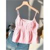 image:imageRoseSeek Womens Striped Button Front Flared Camisole Tops Shirred Spaghetti Strap Tank TopPure Red