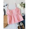image:imageRoseSeek Womens Striped Button Front Flared Camisole Tops Shirred Spaghetti Strap Tank TopPure Red