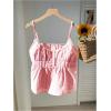image:imageRoseSeek Womens Striped Button Front Flared Camisole Tops Shirred Spaghetti Strap Tank TopPure Red