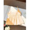 image:imageRoseSeek Womens Striped Button Front Flared Camisole Tops Shirred Spaghetti Strap Tank TopPure Yellow