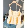 image:imageRoseSeek Womens Striped Button Front Flared Camisole Tops Shirred Spaghetti Strap Tank TopPure Yellow