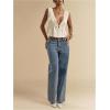 image:imageRoseSeek Womens Tie Front Deep V Neck Peplum Tops Lace Trim Sleeveless Satin Crop Tank TopApricot