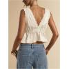 image:imageRoseSeek Womens Tie Front Deep V Neck Peplum Tops Lace Trim Sleeveless Satin Crop Tank TopApricot