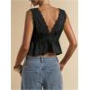 image:imageRoseSeek Womens Tie Front Deep V Neck Peplum Tops Lace Trim Sleeveless Satin Crop Tank TopBlack
