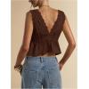 image:imageRoseSeek Womens Tie Front Deep V Neck Peplum Tops Lace Trim Sleeveless Satin Crop Tank TopCoffee Brown