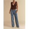 image:imageRoseSeek Womens Tie Front Deep V Neck Peplum Tops Lace Trim Sleeveless Satin Crop Tank TopCoffee Brown