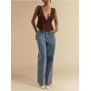 image:imageRoseSeek Womens Tie Front Deep V Neck Peplum Tops Lace Trim Sleeveless Satin Crop Tank TopCoffee Brown