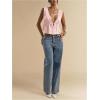 image:imageRoseSeek Womens Tie Front Deep V Neck Peplum Tops Lace Trim Sleeveless Satin Crop Tank TopCoral Pink