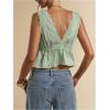 image:imageRoseSeek Womens Tie Front Deep V Neck Peplum Tops Lace Trim Sleeveless Satin Crop Tank TopMint Green