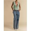 image:imageRoseSeek Womens Tie Front Deep V Neck Peplum Tops Lace Trim Sleeveless Satin Crop Tank TopMint Green