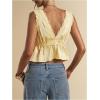 image:imageRoseSeek Womens Tie Front Deep V Neck Peplum Tops Lace Trim Sleeveless Satin Crop Tank TopYellow