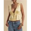 image:imageRoseSeek Womens Tie Front Deep V Neck Peplum Tops Lace Trim Sleeveless Satin Crop Tank TopYellow