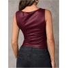 image:imageRoseSeek Womens Tie Side Asymmetrical Hem PU Leather Top Boat Neck Sleeveless Tank Tops Elegant TopsBurgundy