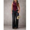 image:imageRoseSeek Womens Tie Side Asymmetrical Hem PU Leather Top Boat Neck Sleeveless Tank Tops Elegant TopsBurgundy