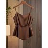 image:imageRoseSeek Womens Tie Side Wrap Camisole Tops Spaghetti Strap V Neck Elegant Blouses ShirtsBrown